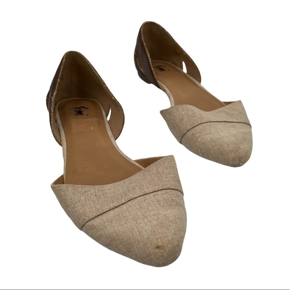 Fioni Brown And Tan Canvas Pointed Toe Flats Size 7 1/2 Women's